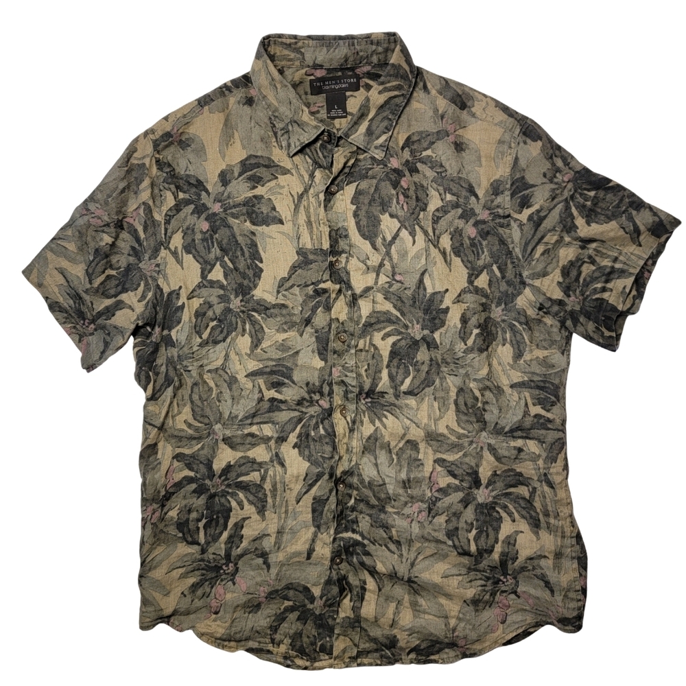 Bloomingdale's 100% Linen Floral Camo Short Sleeve Shirt - Picture 2 of 5